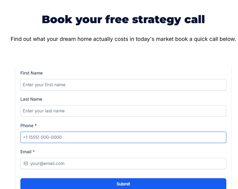 Opt-in form for the free strategy call