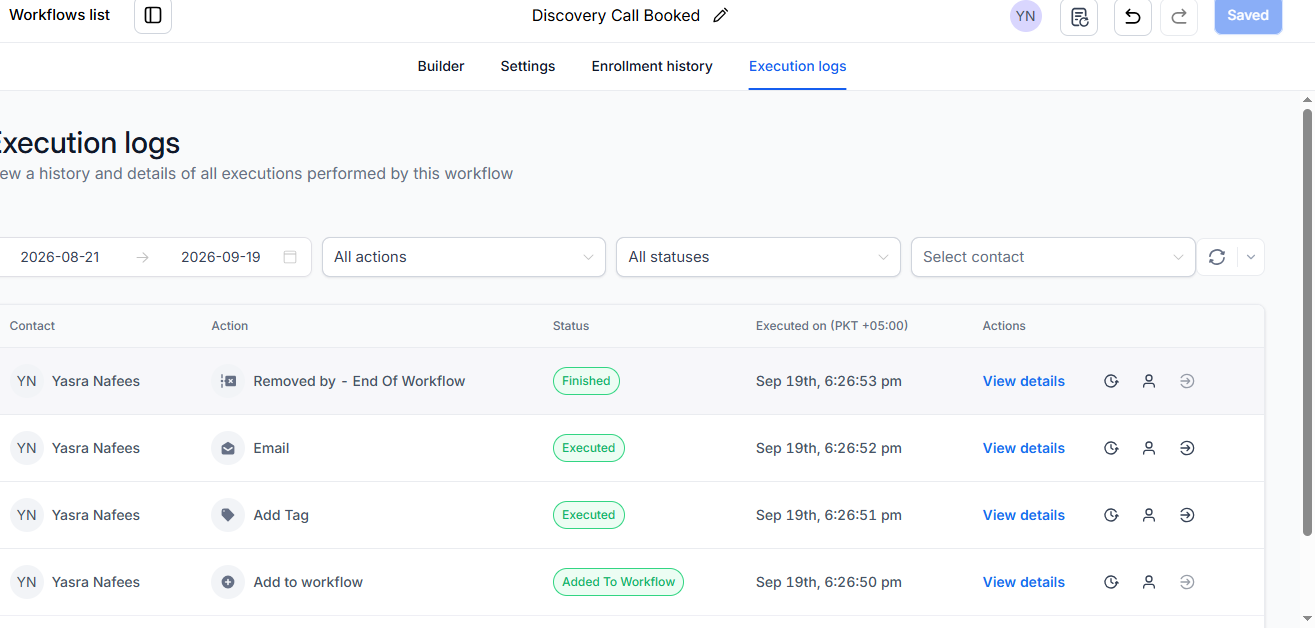 Discovery Call Booked test run: tag added, email sent
